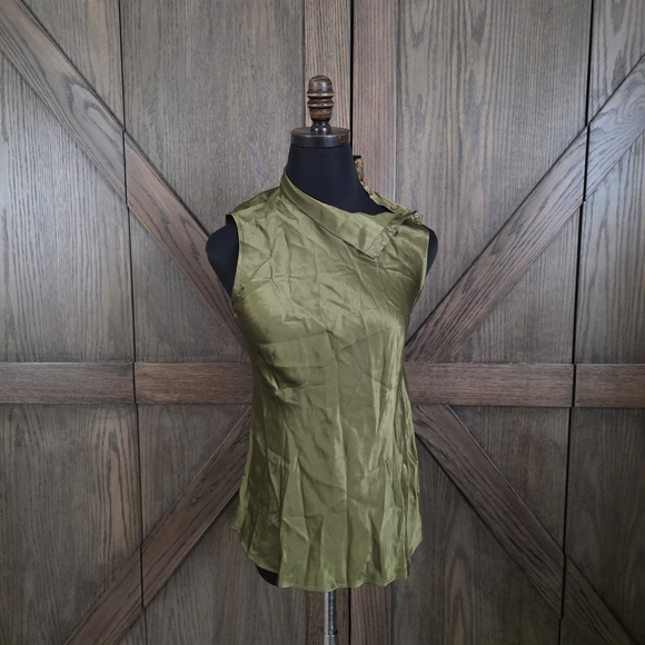 Herve Leger Tops - Herve Leger Olive Green Sleeveless Asymmetric Neck Camisole